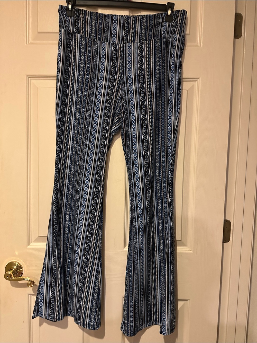 No Boundaries Blue & White Striped Tribal Flare Pants